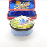 Georgian Biltson Colourful Enamel Milkmaid with Cows Patch Box Antique c1780