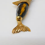 9ct Yellow Gold Citrine Glass Large Swordfish Charm Pendant Vintage 1981 London