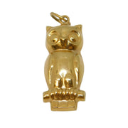 9ct Yellow Gold Perched Wise Owl Charm Pendant Vintage c1970