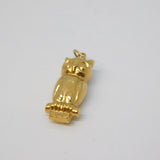 9ct Yellow Gold Perched Wise Owl Charm Pendant Vintage c1970