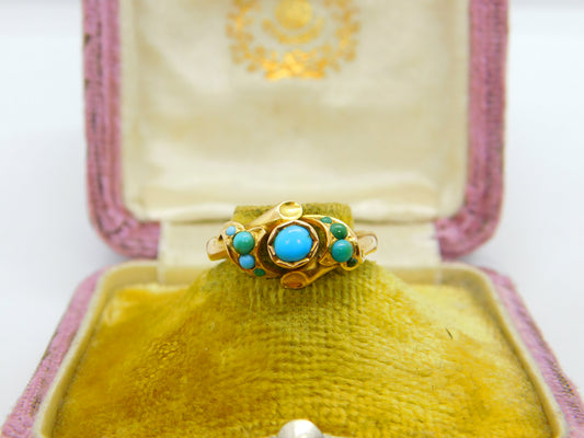 Victorian 18ct Yellow Gold & Turquoise Set Sweetheart Band Ring c1860 Antique