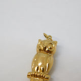 9ct Yellow Gold Perched Wise Owl Charm Pendant Vintage c1970