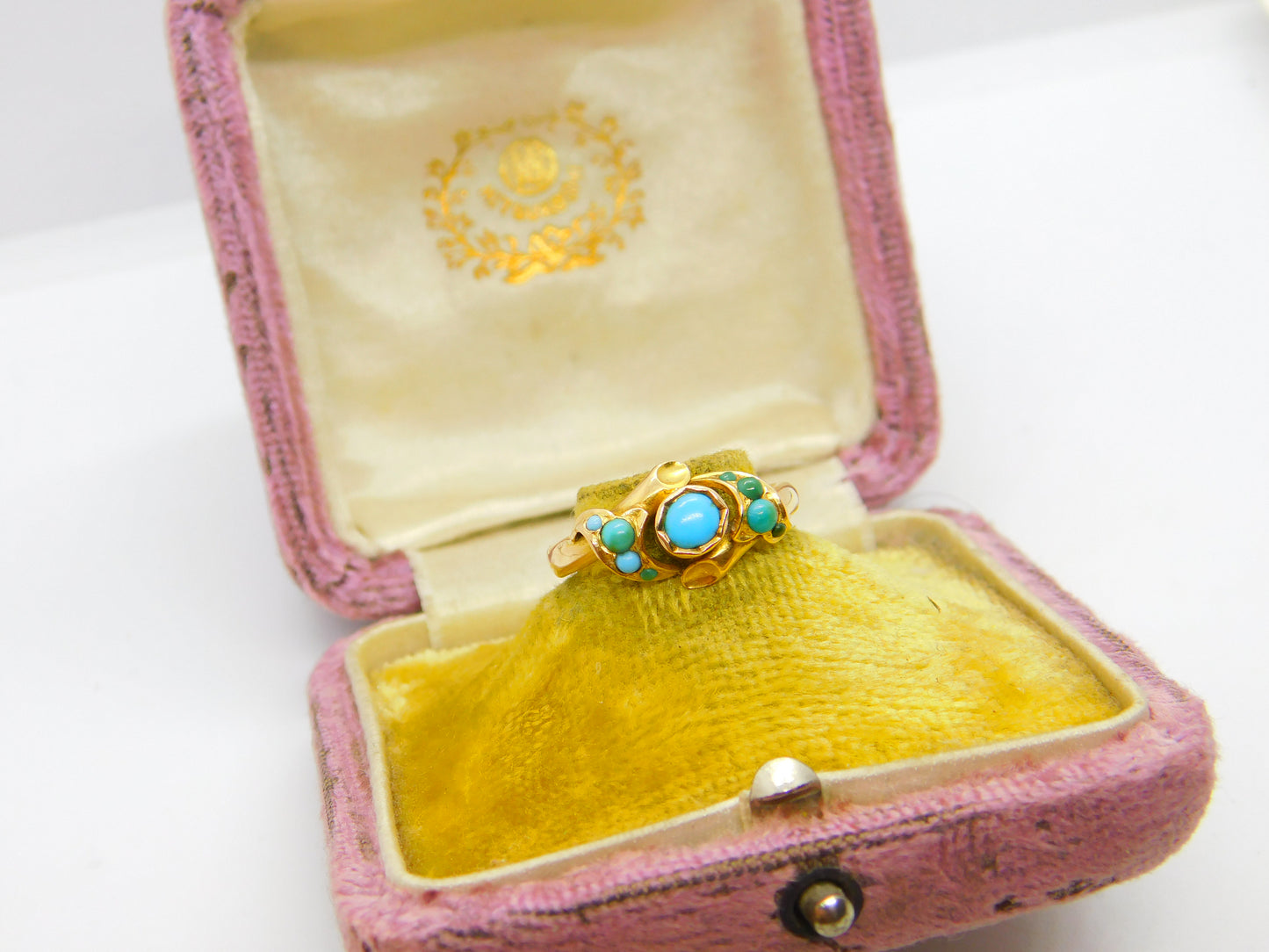 Victorian 18ct Yellow Gold & Turquoise Set Sweetheart Band Ring c1860 Antique