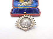 Victorian Sterling Shilling Coin Fan Form Brooch 1887 Antique Jubilee Year