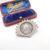Victorian Sterling Shilling Coin Fan Form Brooch 1887 Antique Jubilee Year