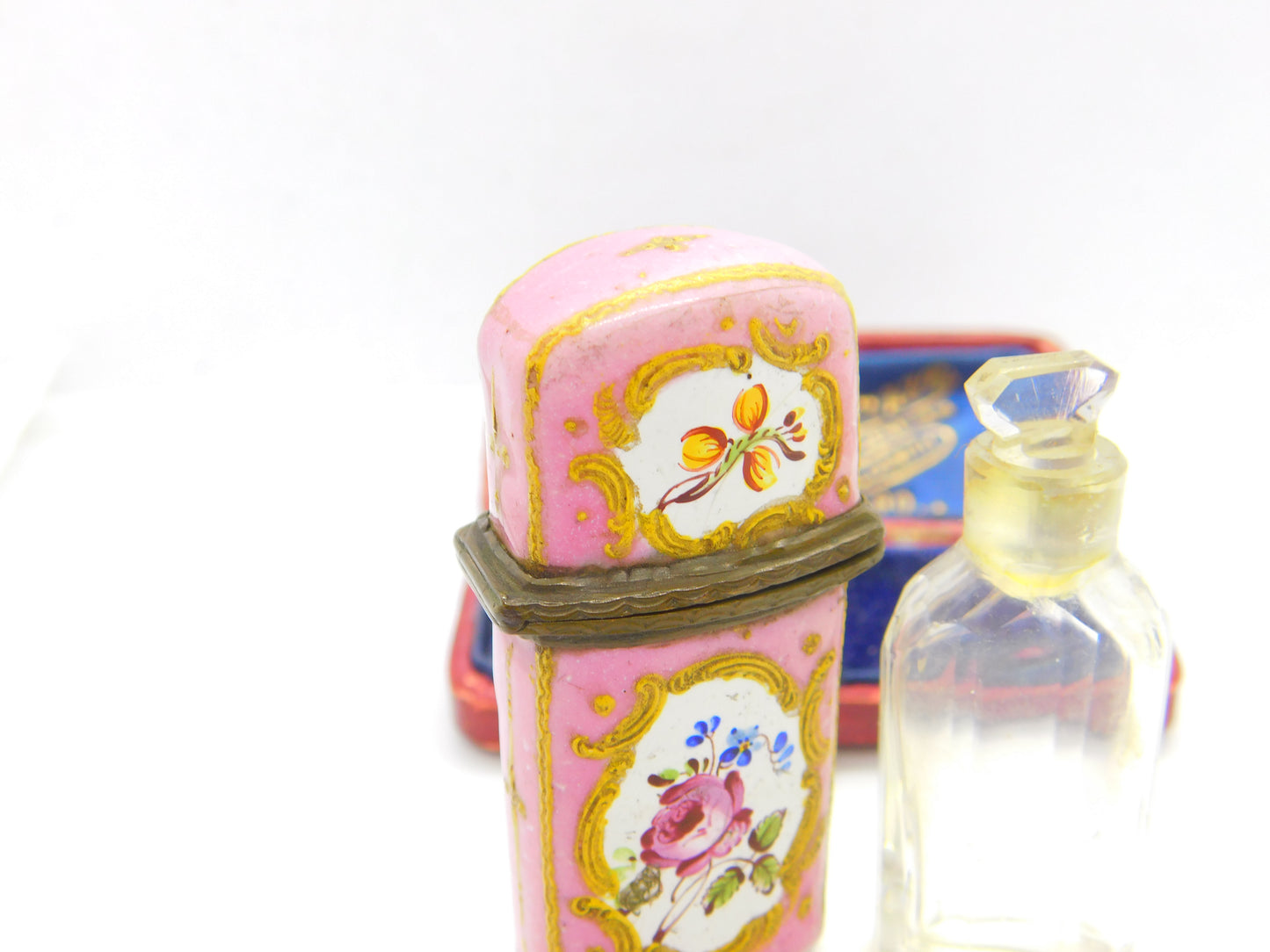 Georgian Colourful Bilston Enamel Scent Bottle Holder Floral Pattern c1780