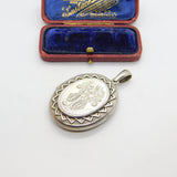 Large Victorian Sterling Silver Mourning Monogram Locket Pendant c1880 Antique