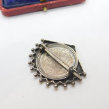 Victorian Sterling Shilling Coin Fan Form Brooch 1887 Antique Jubilee Year
