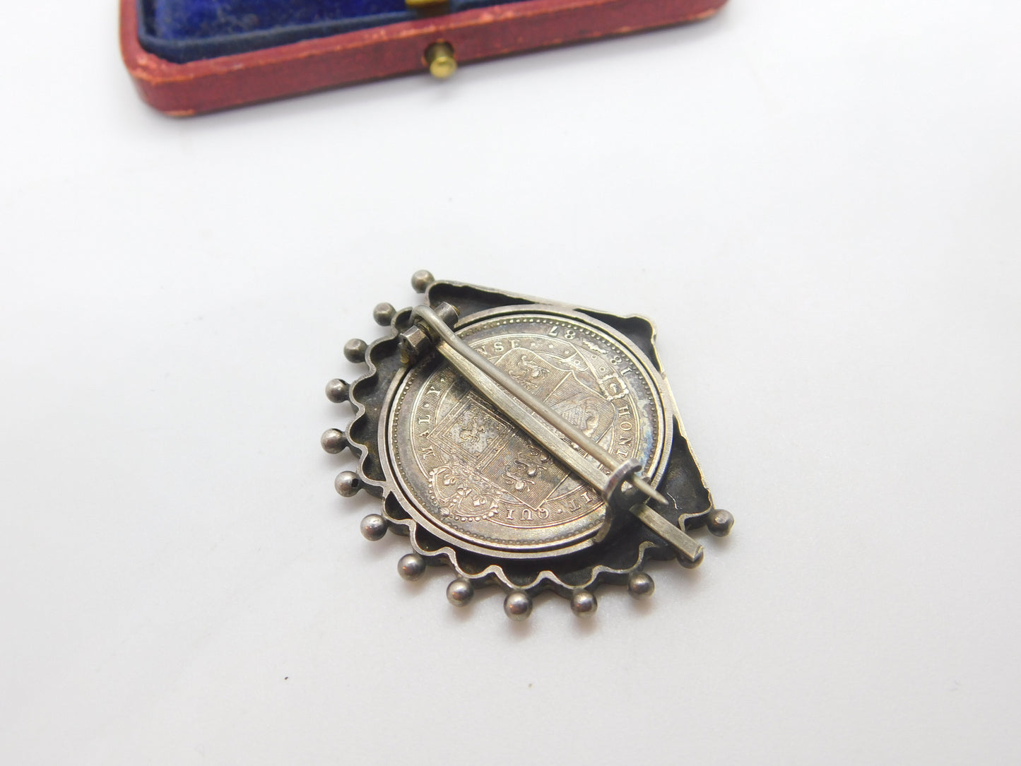 Victorian Sterling Shilling Coin Fan Form Brooch 1887 Antique Jubilee Year