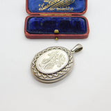 Large Victorian Sterling Silver Mourning Monogram Locket Pendant c1880 Antique