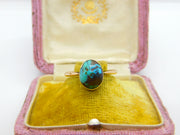 Victorian 9ct Rose Gold & Cabochon Natural Turquoise Signet Ring c1900 Antique