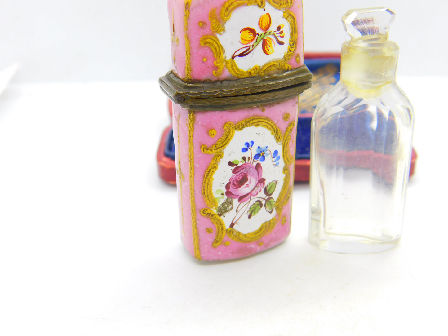 Georgian Colourful Bilston Enamel Scent Bottle Holder Floral Pattern c1780