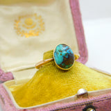Victorian 9ct Rose Gold & Cabochon Natural Turquoise Signet Ring c1900 Antique