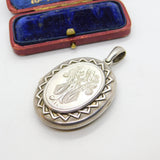 Large Victorian Sterling Silver Mourning Monogram Locket Pendant c1880 Antique