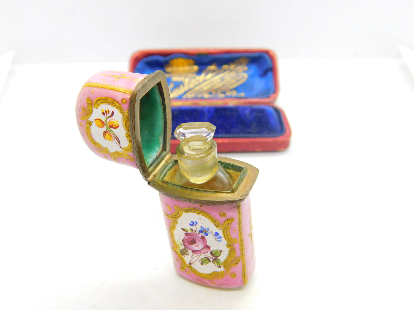 Georgian Colourful Bilston Enamel Scent Bottle Holder Floral Pattern c1780