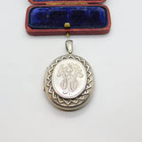 Large Victorian Sterling Silver Mourning Monogram Locket Pendant c1880 Antique