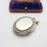 Large Victorian Sterling Silver Mourning Monogram Locket Pendant c1880 Antique
