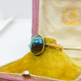 Victorian 9ct Rose Gold & Cabochon Natural Turquoise Signet Ring c1900 Antique