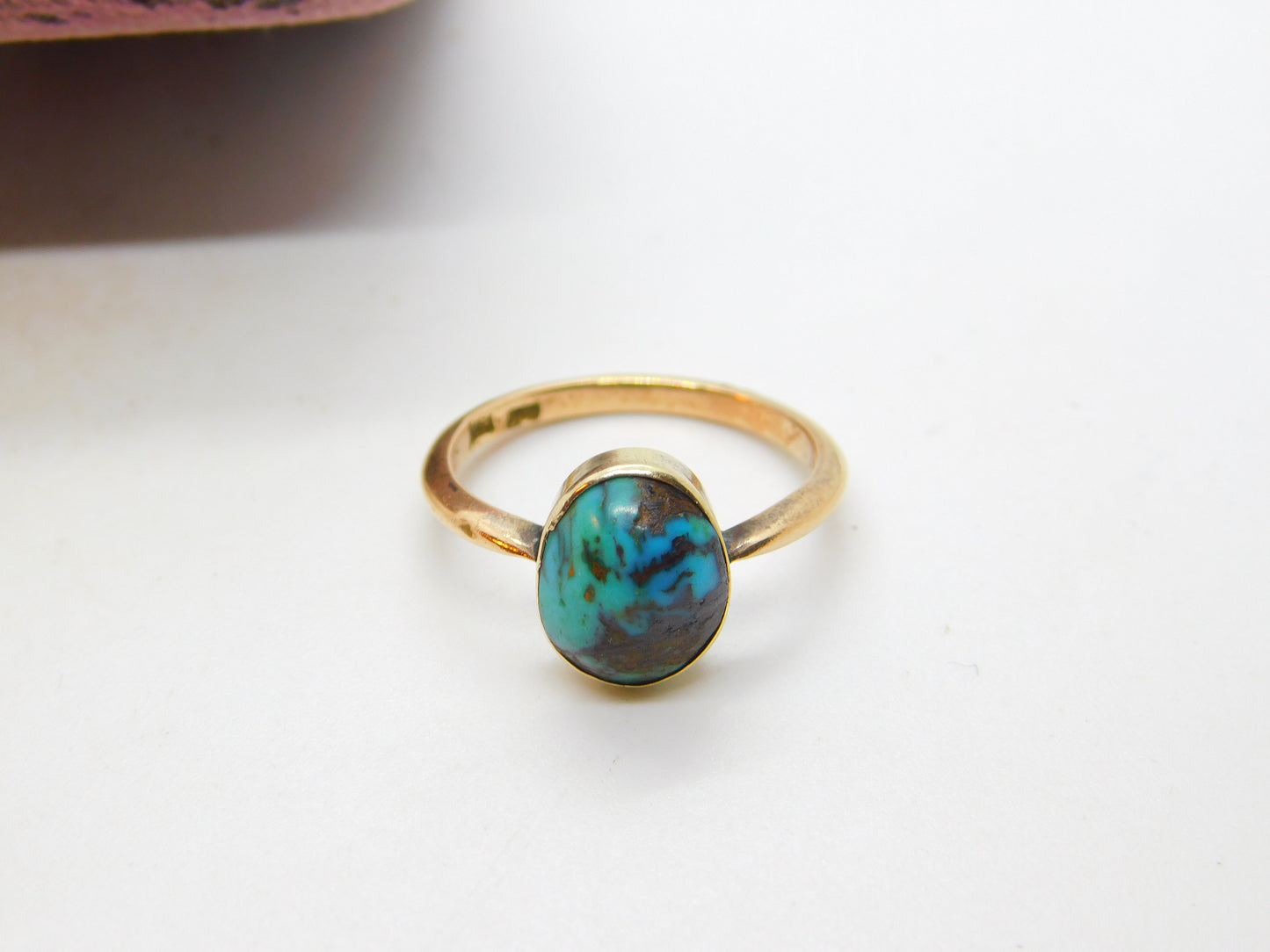 Victorian 9ct Rose Gold & Cabochon Natural Turquoise Signet Ring c1900 Antique