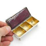 Victorian Sterling Silver Triple Compartment Stamp Box Antique 1899 Birmingham