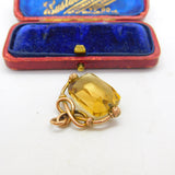 Victorian 9ct Yellow Gold Faceted Citrine Spinner Fob Pendant Antique c1880
