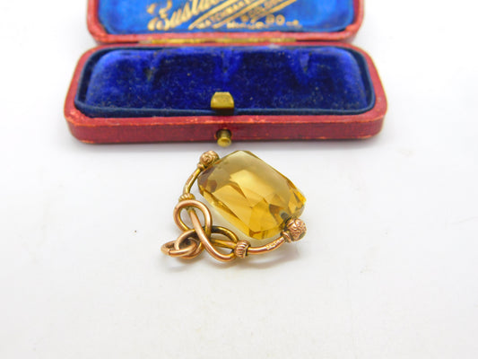 Victorian 9ct Yellow Gold Faceted Citrine Spinner Fob Pendant Antique c1880