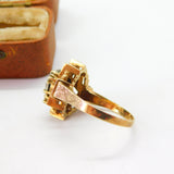 Modernist 9ct Gold, Cabochon Opal & Spinel Set Statement Ring Vintage c1960