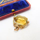 Victorian 9ct Yellow Gold Faceted Citrine Spinner Fob Pendant Antique c1880