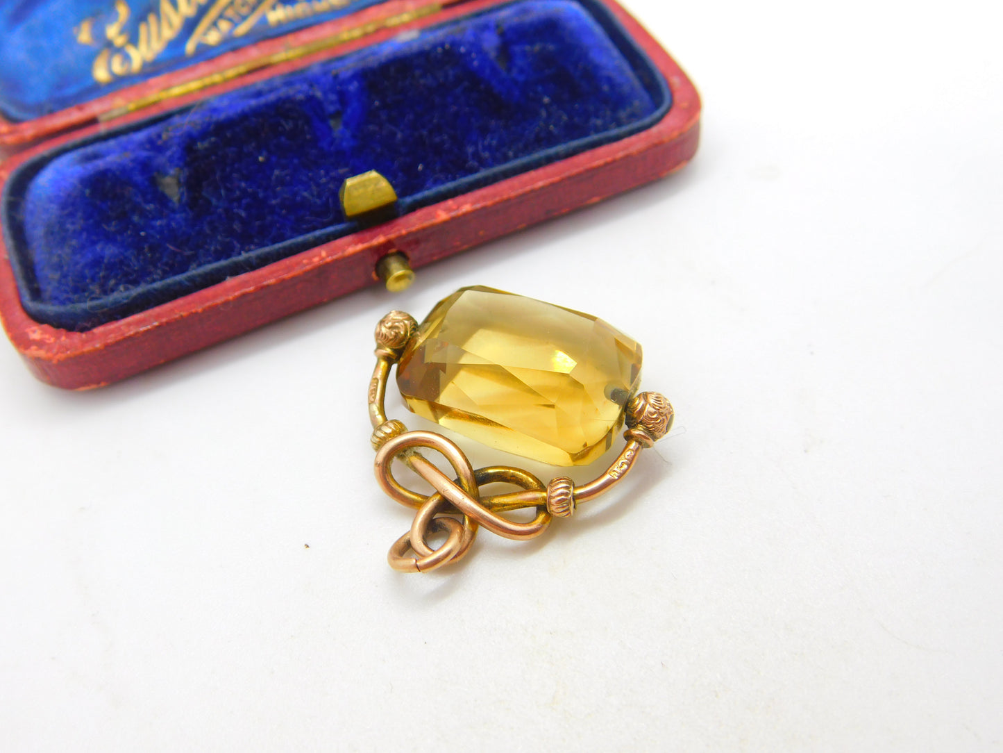 Victorian 9ct Yellow Gold Faceted Citrine Spinner Fob Pendant Antique c1880