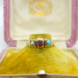 Victorian 9ct Gold, Turquoise & Almandine Garnet Band Ring c1880 Antique