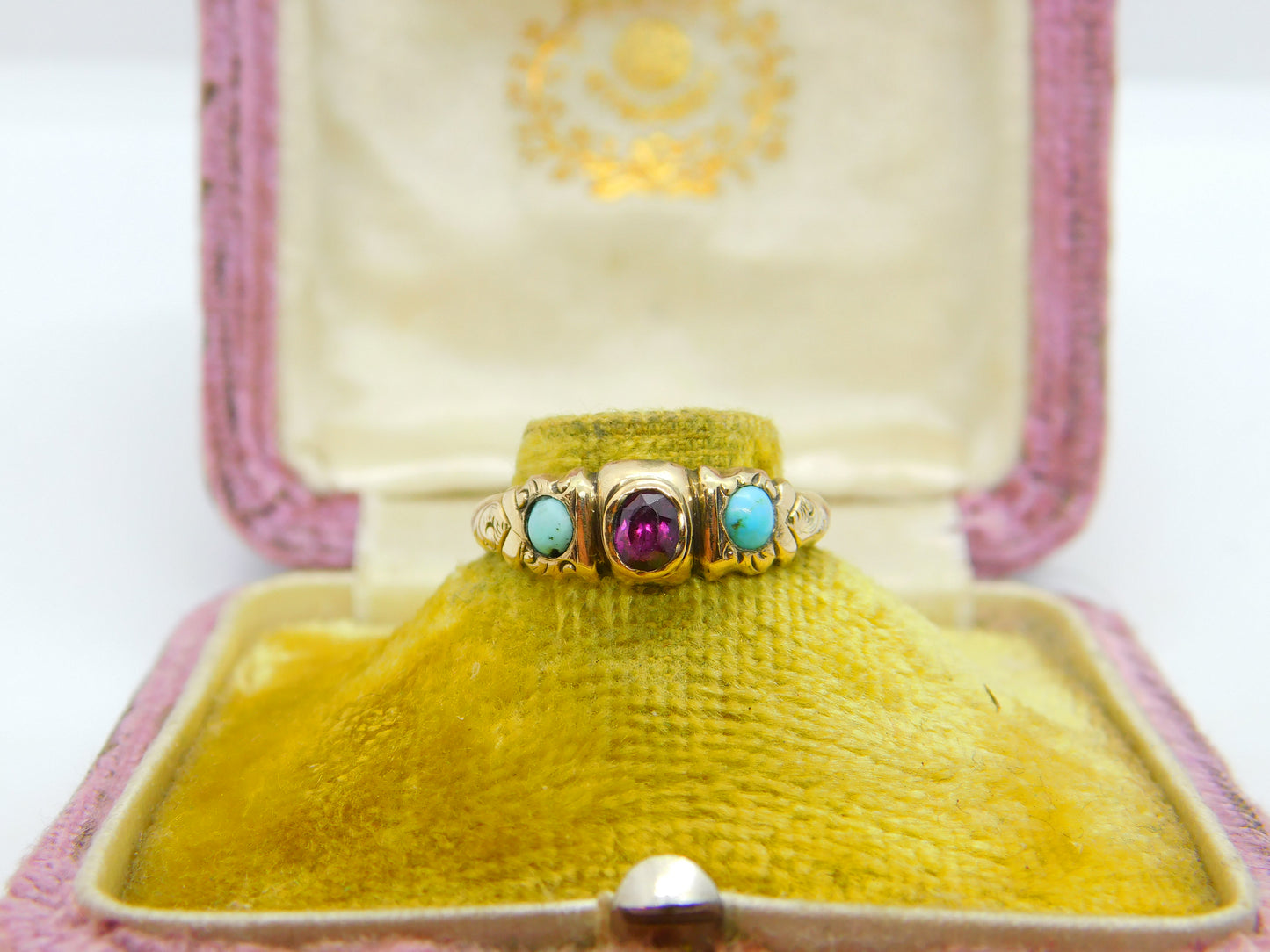 Victorian 9ct Gold, Turquoise & Almandine Garnet Band Ring c1880 Antique