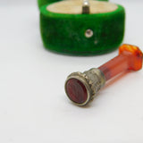 Victorian Sterling Silver Carved Red Agate Floral Desk Seal Stamp Antique c1860