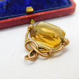 Victorian 9ct Yellow Gold Faceted Citrine Spinner Fob Pendant Antique c1880