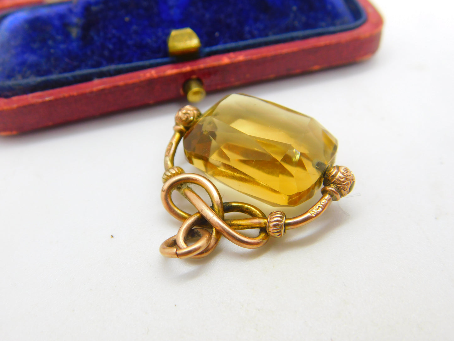 Victorian 9ct Yellow Gold Faceted Citrine Spinner Fob Pendant Antique c1880