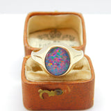 9ct Yellow Gold Cabochon Doublet Opal Signet Ring Antique c1930 Art Deco