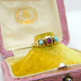 Victorian 9ct Gold, Turquoise & Almandine Garnet Band Ring c1880 Antique