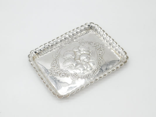 Large Edwardian Sterling Silver Calling Card Tray with Reynolds Angels 1902