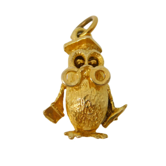 9ct Yellow Gold Wise Owl Articulated Charm Pendant Vintage 1973 Birmingham