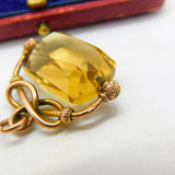 Victorian 9ct Yellow Gold Faceted Citrine Spinner Fob Pendant Antique c1880
