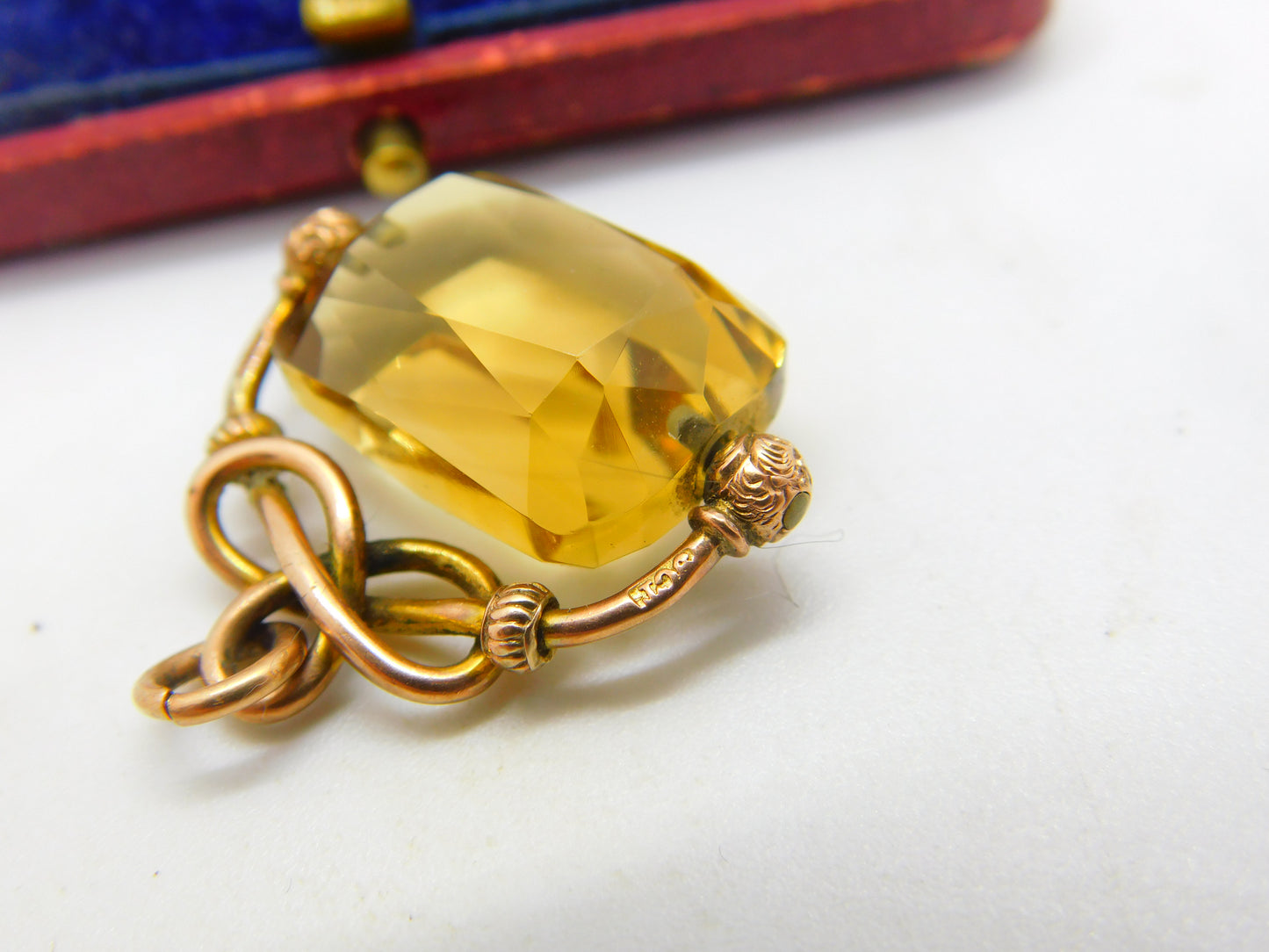 Victorian 9ct Yellow Gold Faceted Citrine Spinner Fob Pendant Antique c1880