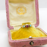 Victorian 9ct Gold, Turquoise & Almandine Garnet Band Ring c1880 Antique