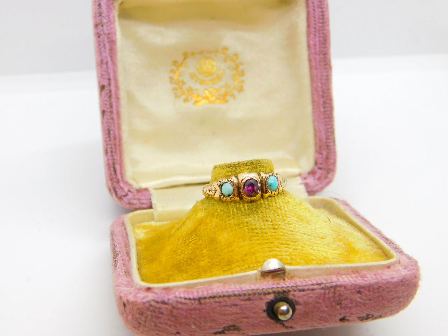 Victorian 9ct Gold, Turquoise & Almandine Garnet Band Ring c1880 Antique