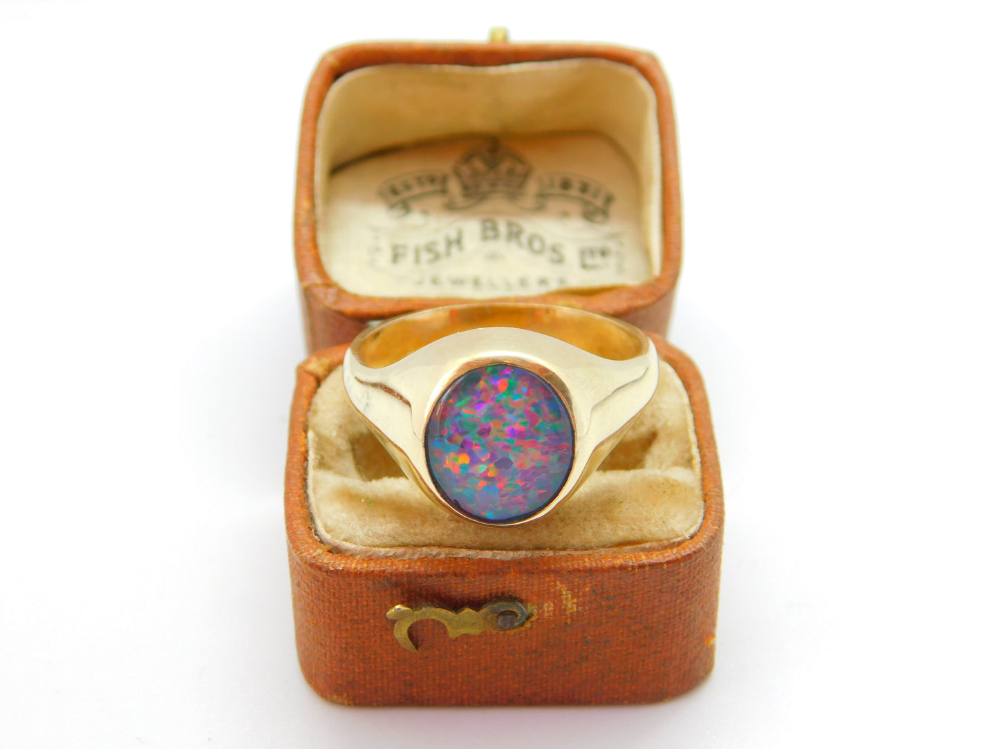 9ct Yellow Gold Cabochon Doublet Opal Signet Ring Antique c1930 Art Deco