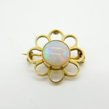Victorian 15ct Yellow Gold & White Opal Floral Brooch Pin Antique c1900