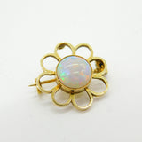 Victorian 15ct Yellow Gold & White Opal Floral Brooch Pin Antique c1900