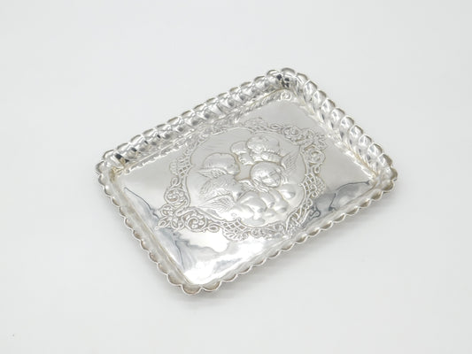 Large Edwardian Sterling Silver Calling Card Tray with Reynolds Angels 1902