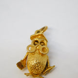 9ct Yellow Gold Wise Owl Articulated Charm Pendant Vintage 1973 Birmingham