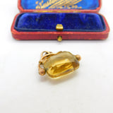Victorian 9ct Yellow Gold Faceted Citrine Spinner Fob Pendant Antique c1880