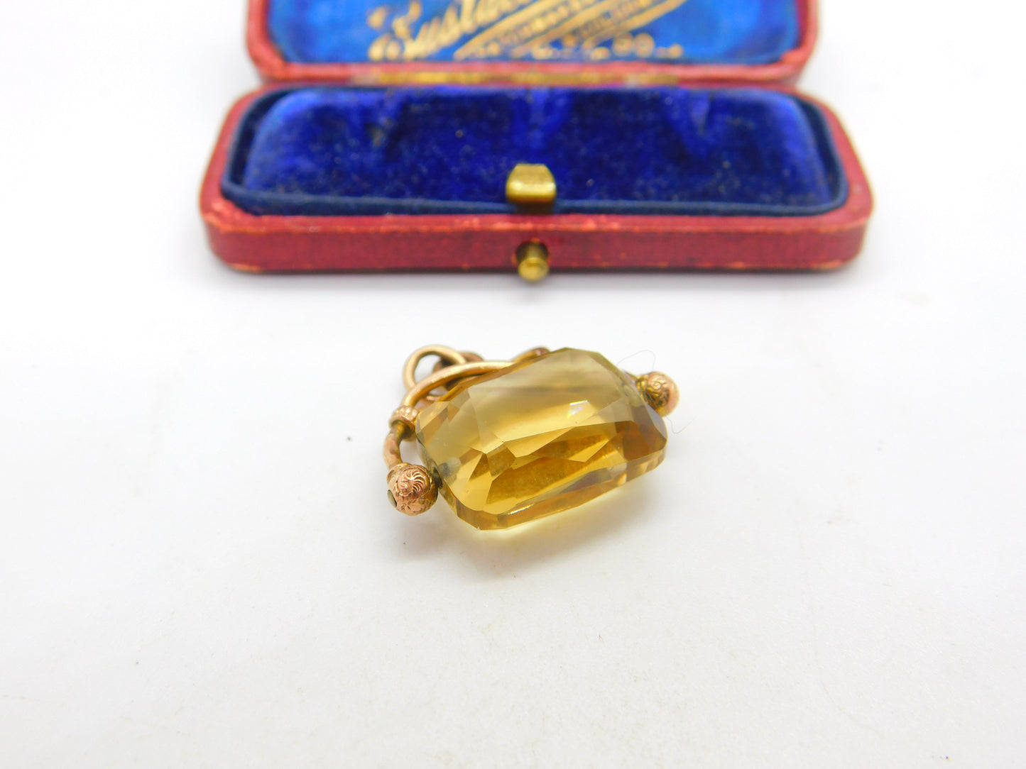 Victorian 9ct Yellow Gold Faceted Citrine Spinner Fob Pendant Antique c1880