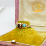 Victorian 9ct Gold, Turquoise & Almandine Garnet Band Ring c1880 Antique